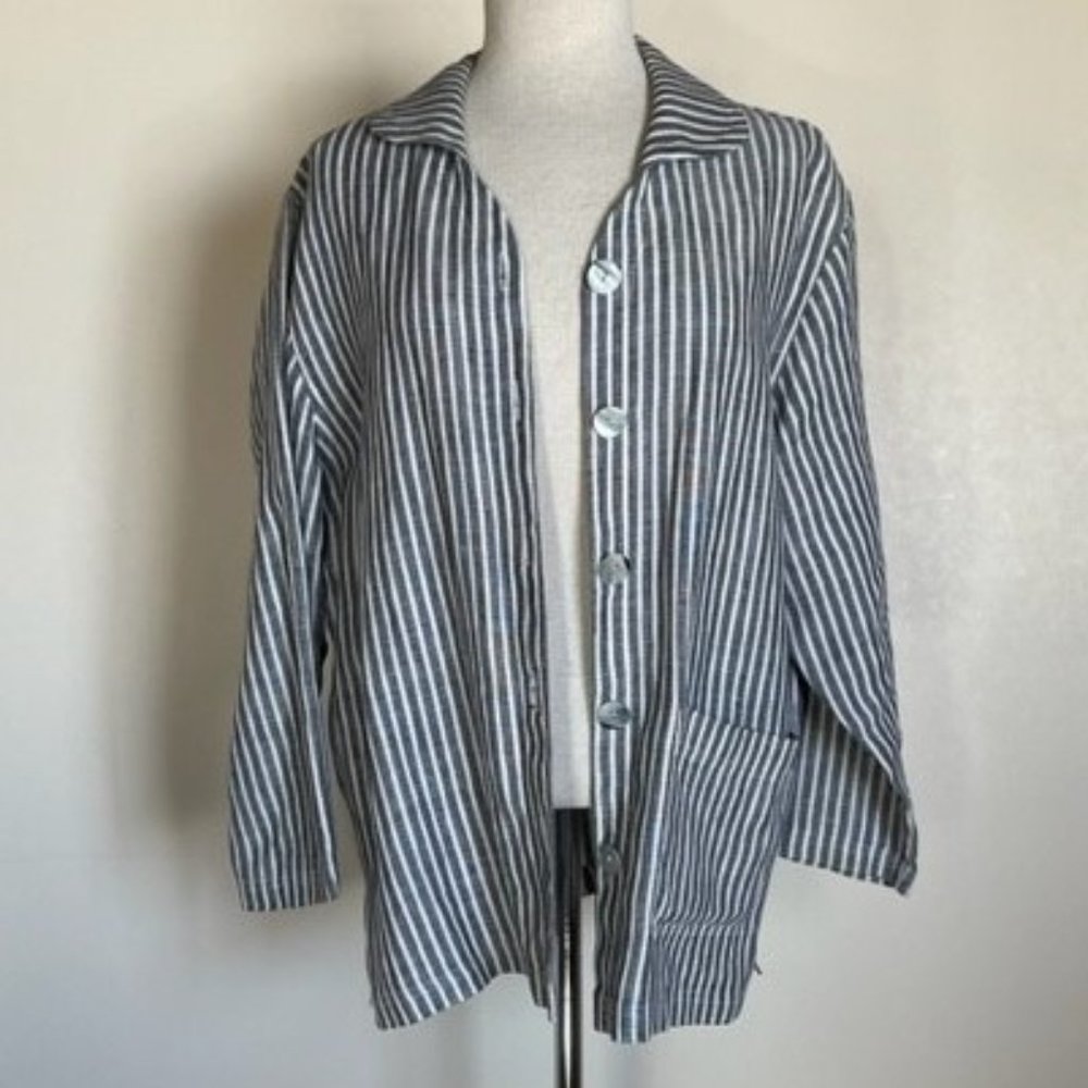 David Dart Collection Black & White Striped Linen Jacket size M